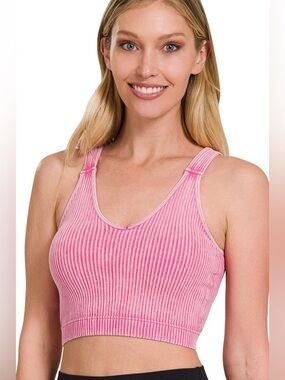 NWOT Zenana Acid Washe Ribbed Padded Brap Crop Top Size S/M